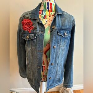 Boom Boom Jeans Denim Jacket with Embroidered Floral Accent